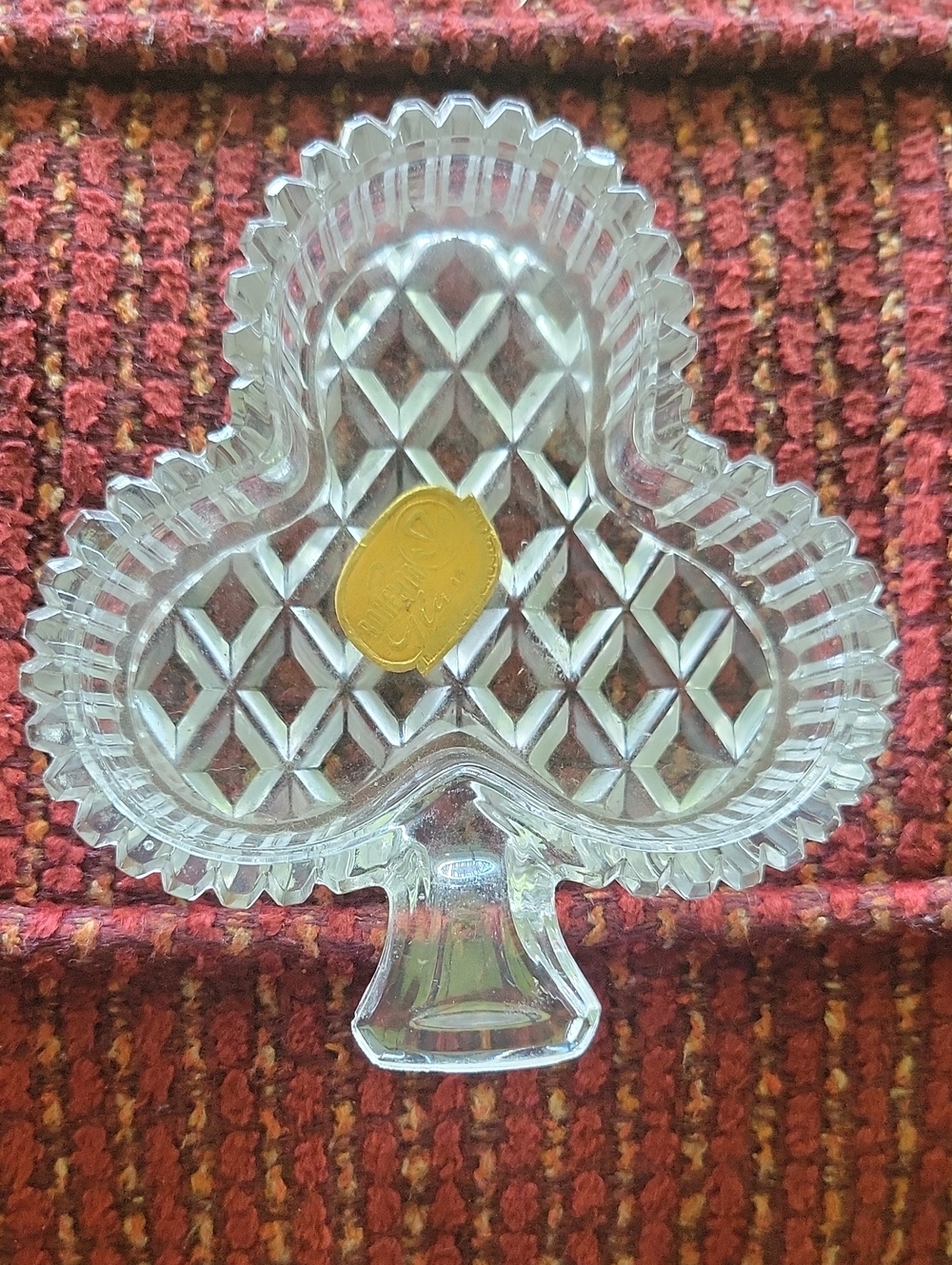 VTG Bohemia Glass Crystal Club Playing Card Suit Trinket Dish Ashtray